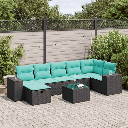 8-tlg. Garten-Sofagarnitur mit Kissen Schwarz Poly Rattan