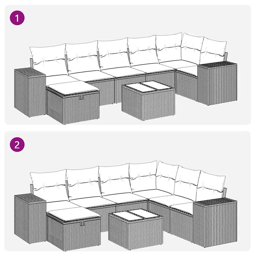 8-tlg. Garten-Sofagarnitur mit Kissen Braun Poly Rattan
