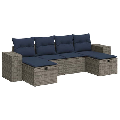 6-tlg. Garten-Sofagarnitur mit Kissen Grau Poly Rattan