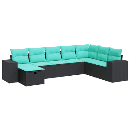 8-tlg. Garten-Sofagarnitur mit Kissen Schwarz Poly Rattan