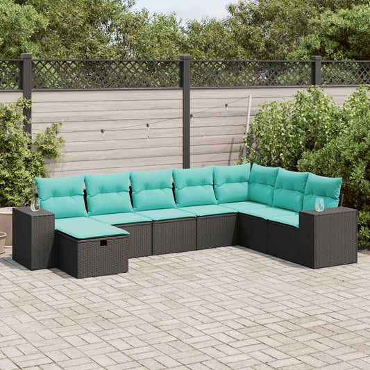 8-tlg. Garten-Sofagarnitur mit Kissen Schwarz Poly Rattan
