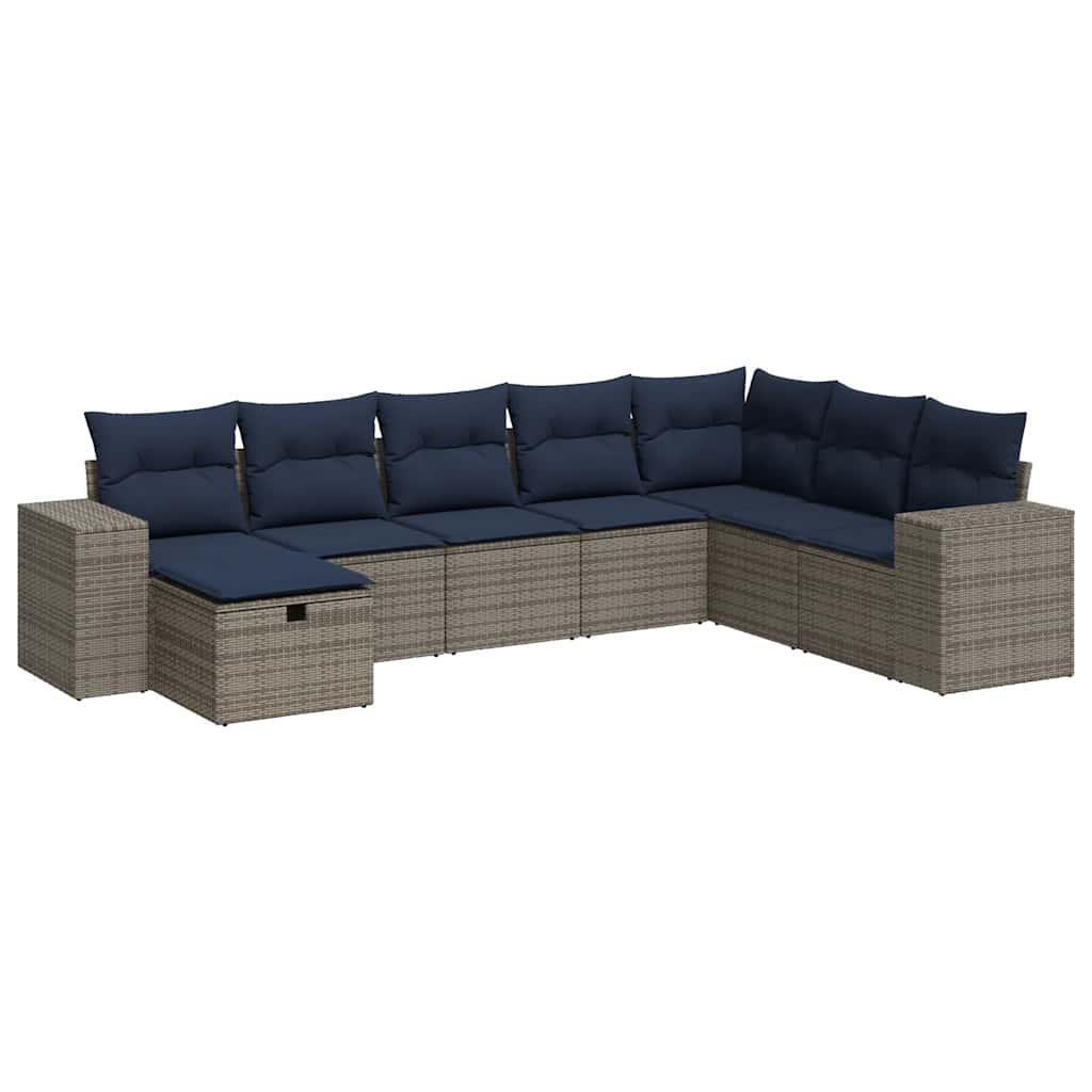 8-tlg. Garten-Sofagarnitur mit Kissen Grau Poly Rattan