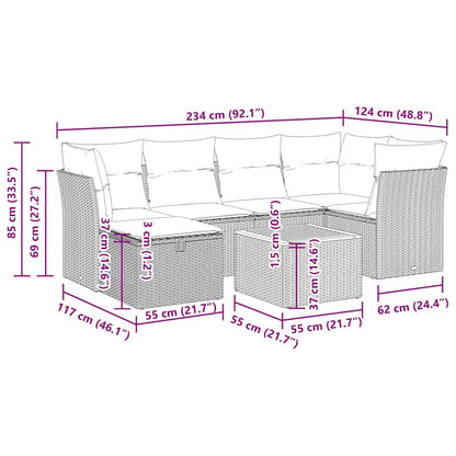 7-tlg. Garten-Sofagarnitur mit Kissen Grau Poly Rattan