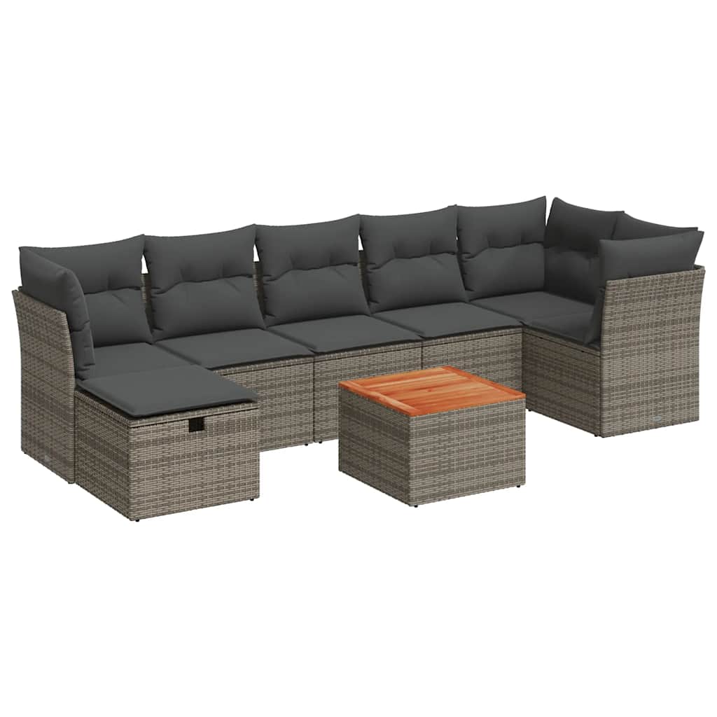 8-tlg. Garten-Sofagarnitur mit Kissen Grau Poly Rattan