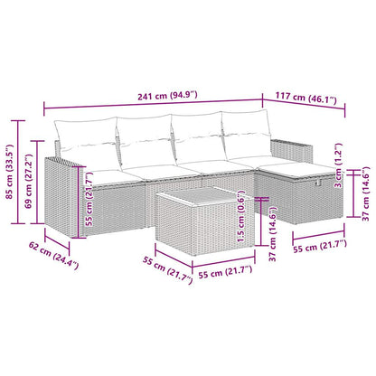 6-tlg. Garten-Sofagarnitur mit Kissen Grau Poly Rattan