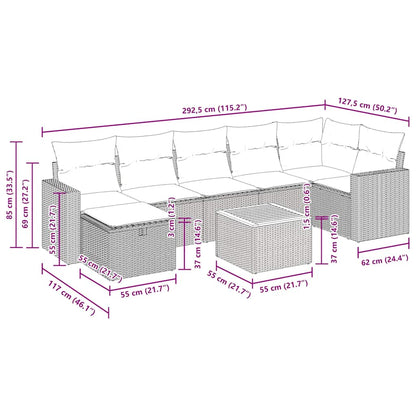 8-tlg. Garten-Sofagarnitur mit Kissen Schwarz Poly Rattan