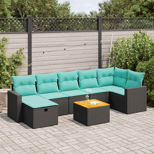 8-tlg. Garten-Sofagarnitur mit Kissen Schwarz Poly Rattan