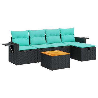 6-tlg. Garten-Sofagarnitur mit Kissen Schwarz Poly Rattan