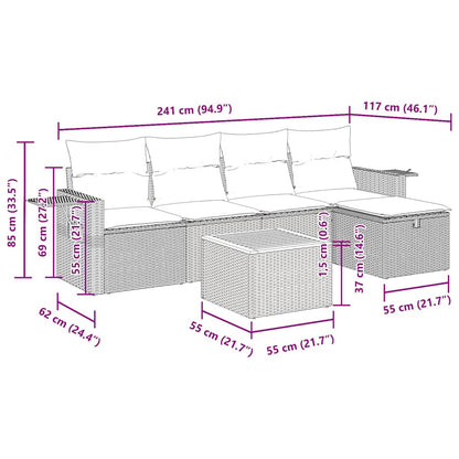 6-tlg. Garten-Sofagarnitur mit Kissen Schwarz Poly Rattan