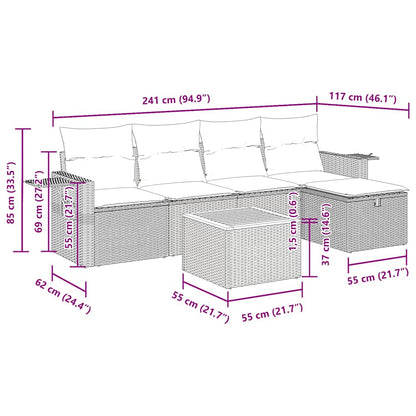 6-tlg. Garten-Sofagarnitur mit Kissen Grau Poly Rattan