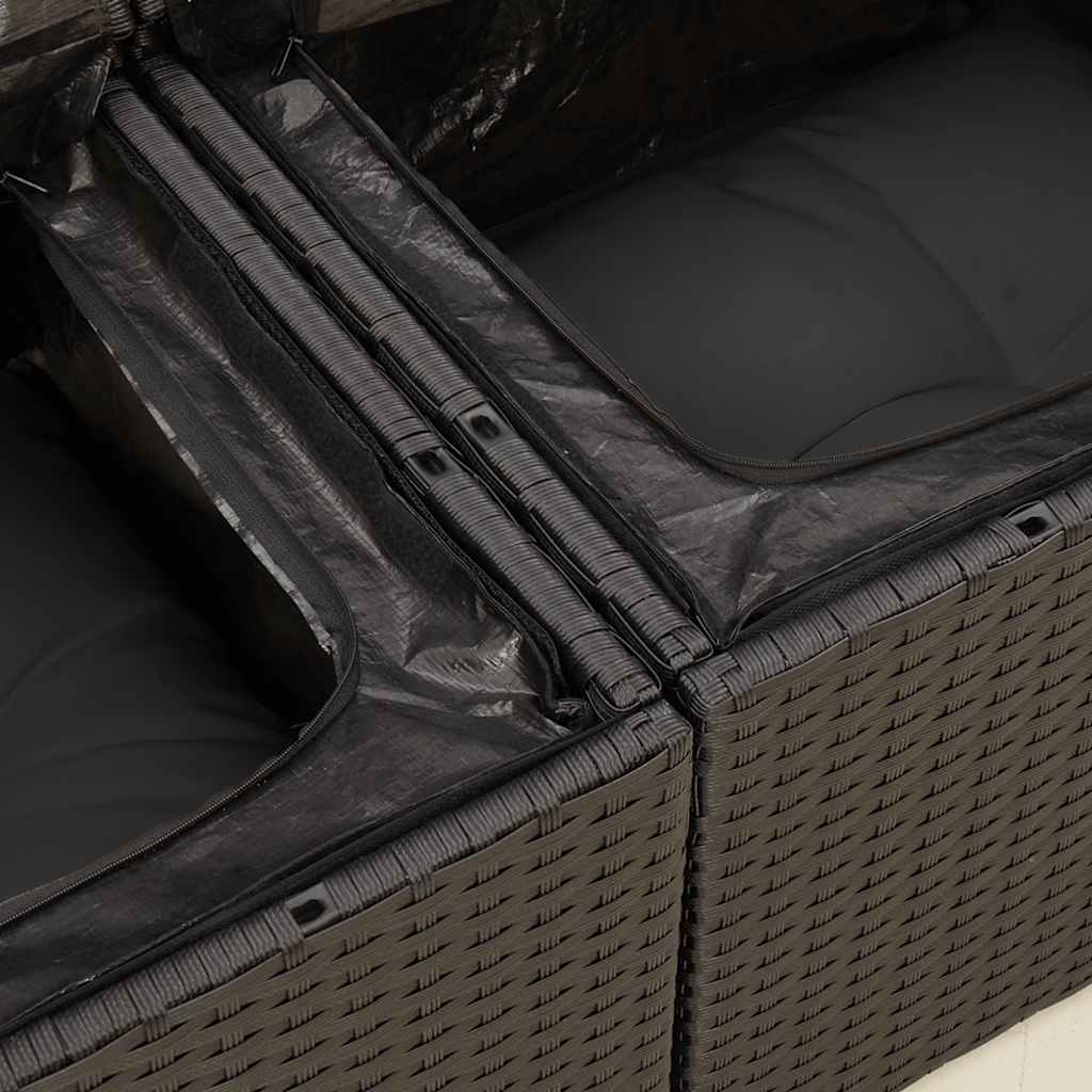 7-tlg. Garten-Sofagarnitur mit Kissen Schwarz Poly Rattan