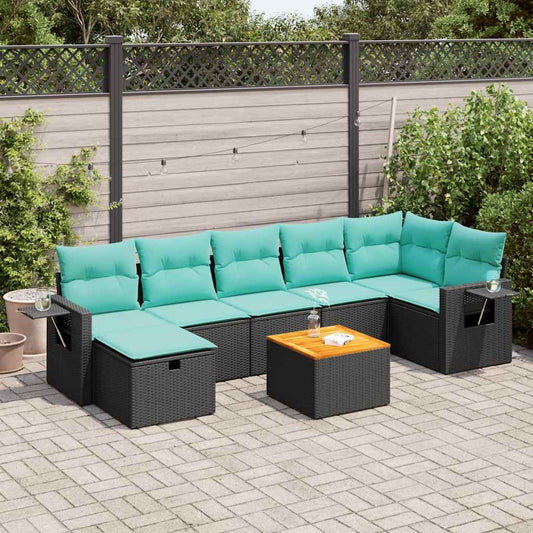 8-tlg. Garten-Sofagarnitur mit Kissen Schwarz Poly Rattan