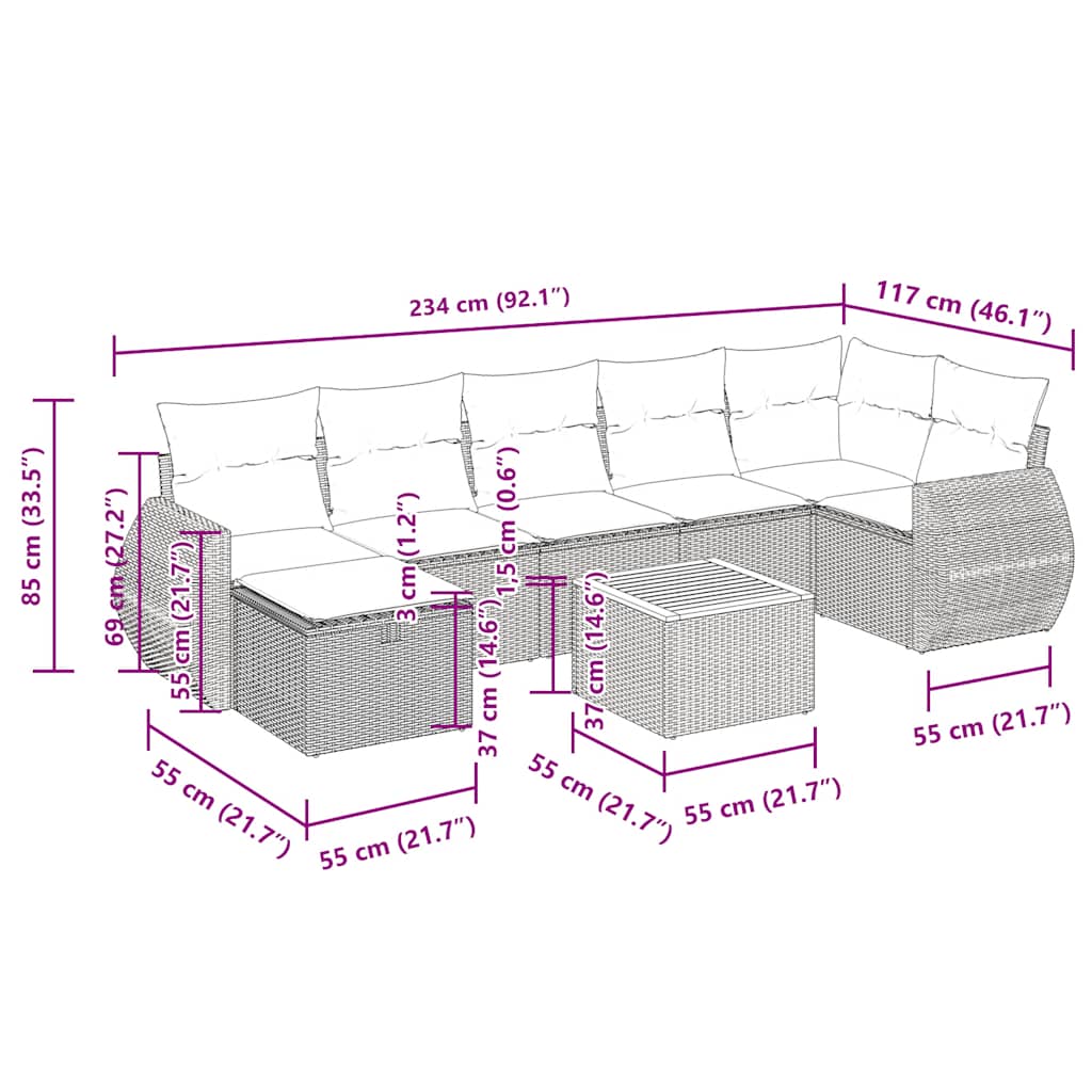 8-tlg. Garten-Sofagarnitur mit Kissen Schwarz Poly Rattan