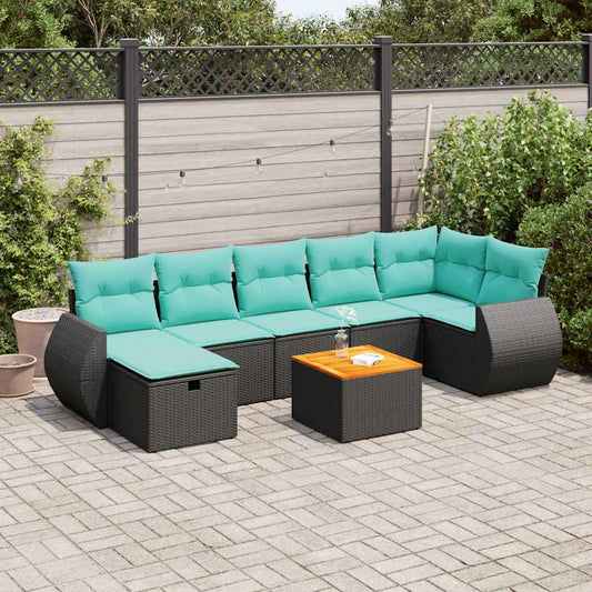 8-tlg. Garten-Sofagarnitur mit Kissen Schwarz Poly Rattan