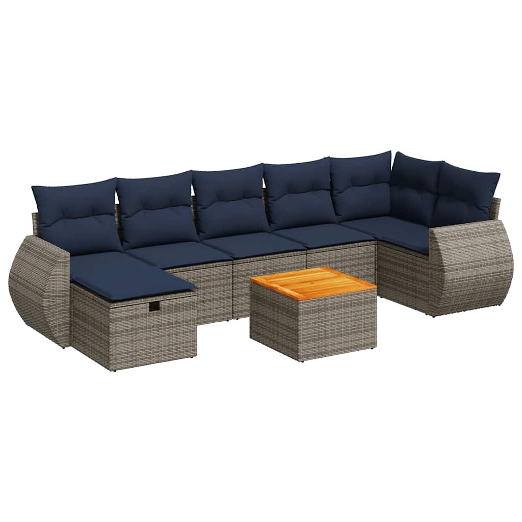 8-tlg. Garten-Sofagarnitur mit Kissen Grau Poly Rattan