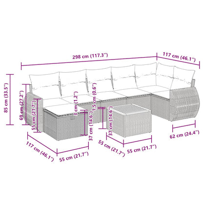 8-tlg. Garten-Sofagarnitur mit Kissen Grau Poly Rattan