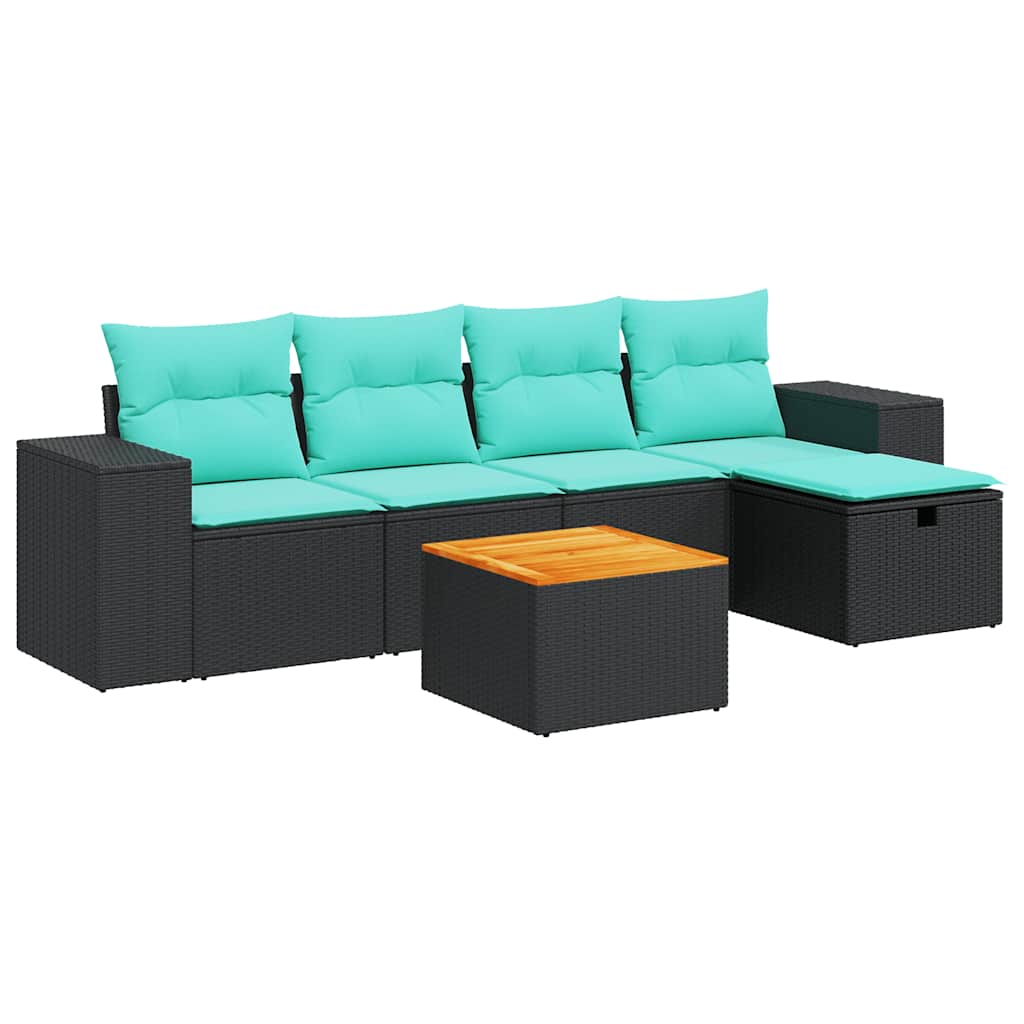 6-tlg. Garten-Sofagarnitur mit Kissen Schwarz Poly Rattan