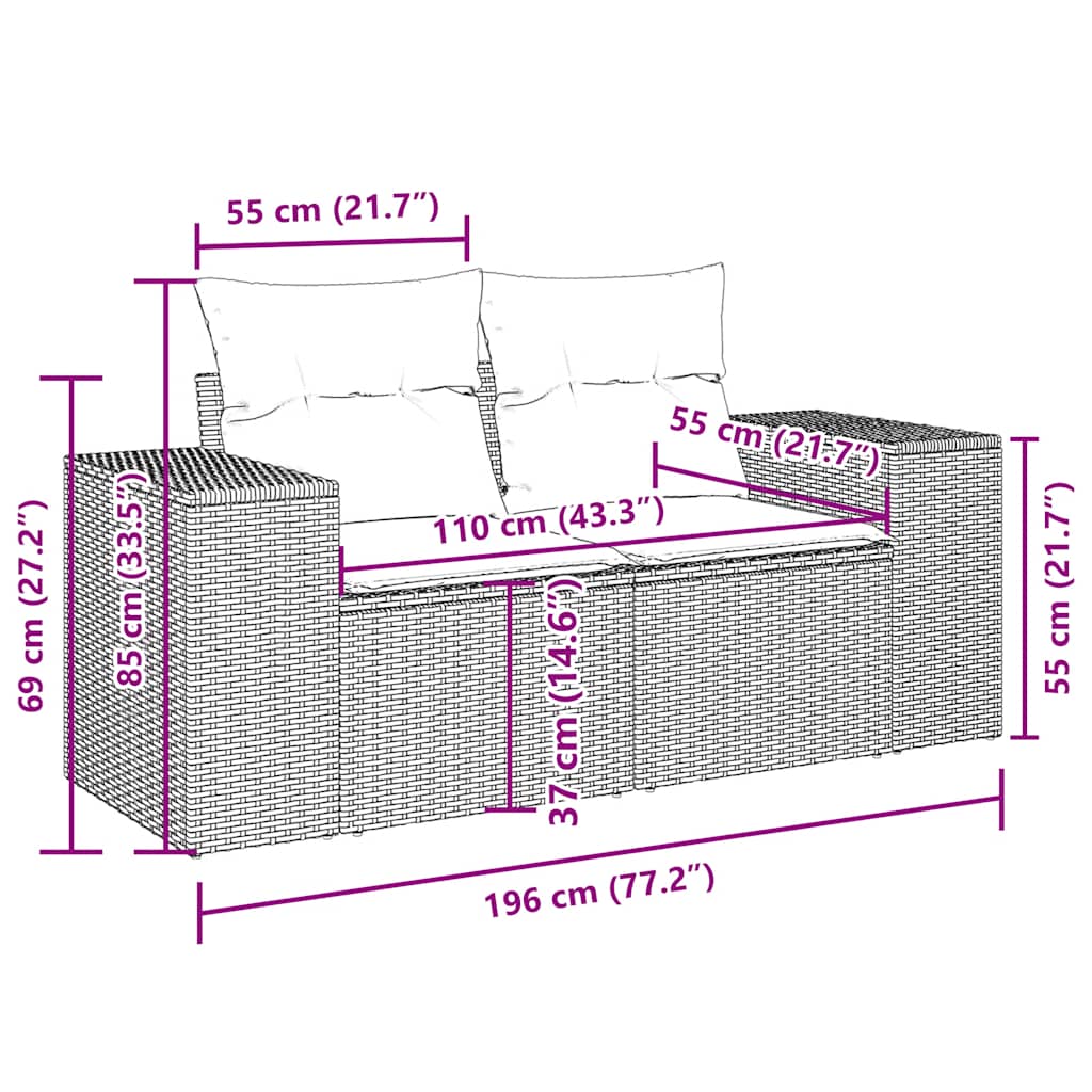 6-tlg. Garten-Sofagarnitur mit Kissen Schwarz Poly Rattan