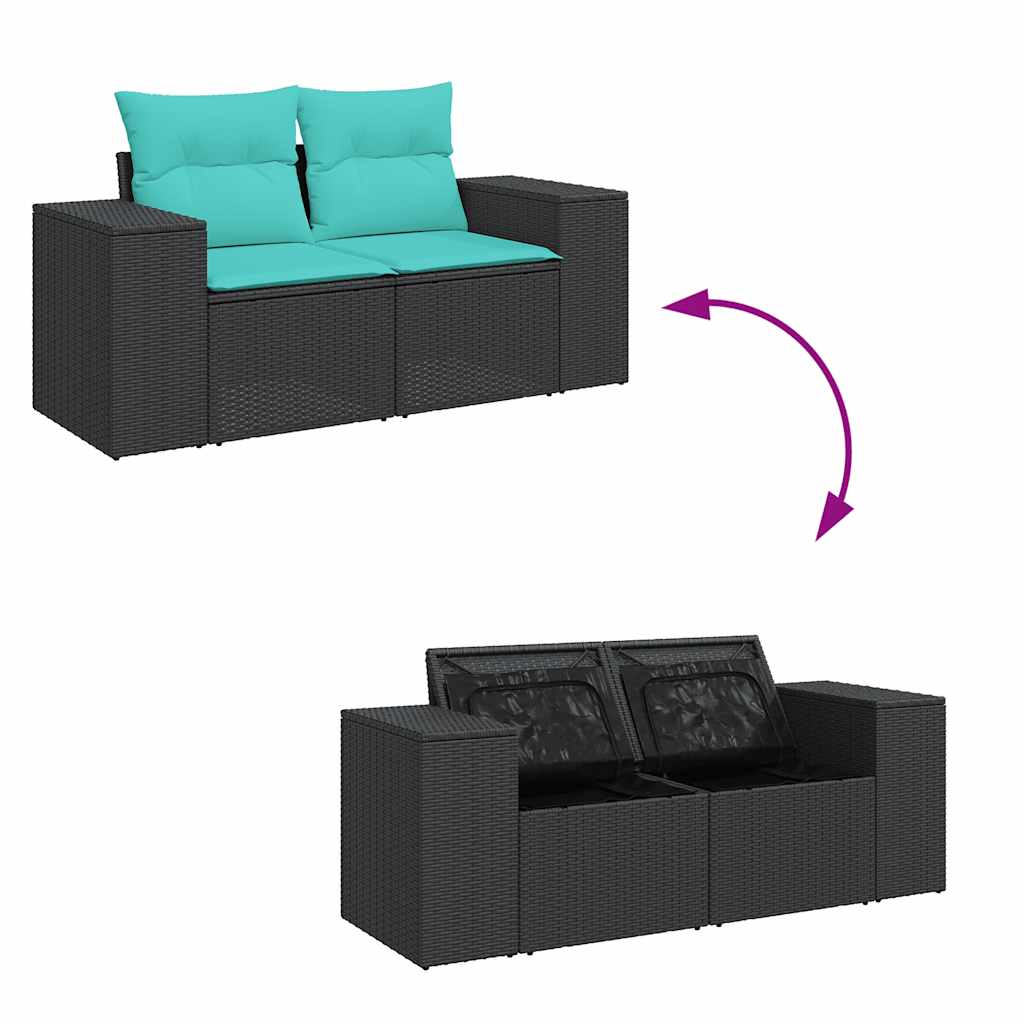 6-tlg. Garten-Sofagarnitur mit Kissen Schwarz Poly Rattan