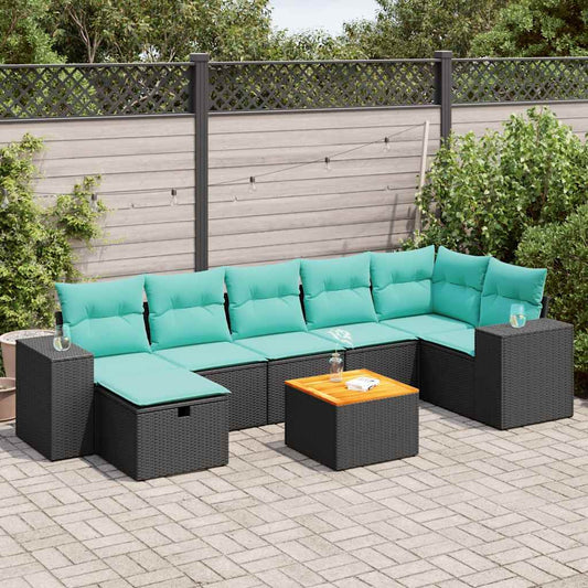 8-tlg. Garten-Sofagarnitur mit Kissen Schwarz Poly Rattan