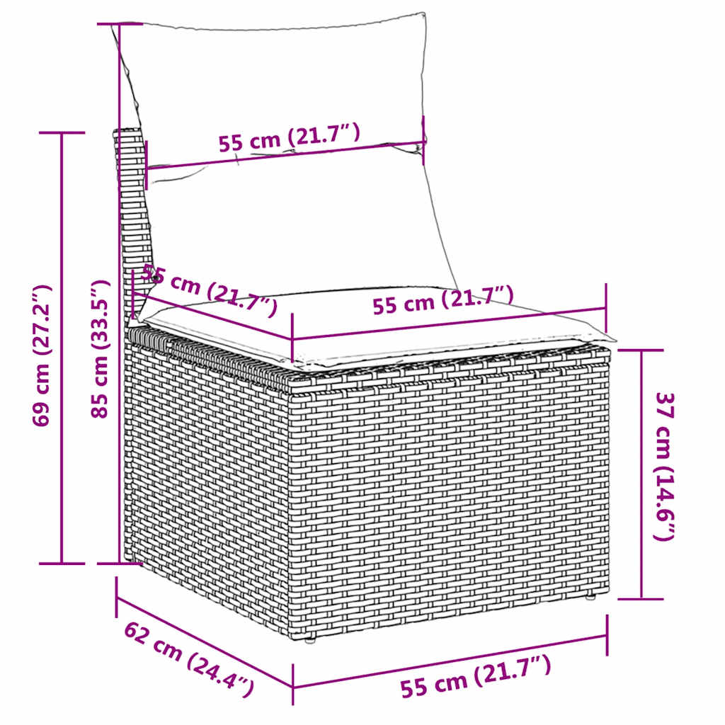 8-tlg. Garten-Sofagarnitur mit Kissen Grau Poly Rattan