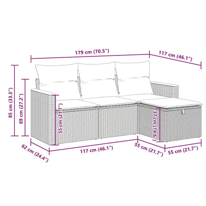 4-tlg. Garten-Sofagarnitur mit Kissen Grau Poly Rattan