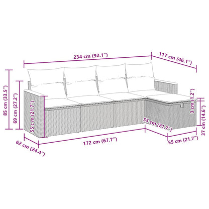 5-tlg. Garten-Sofagarnitur mit Kissen Grau Poly Rattan