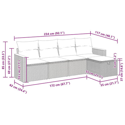 5-tlg. Garten-Sofagarnitur mit Kissen Grau Poly Rattan