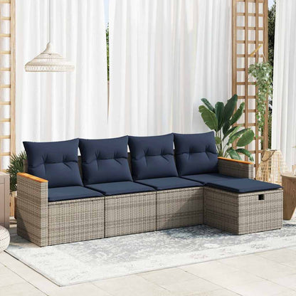 5-tlg. Garten-Sofagarnitur mit Kissen Grau Poly Rattan