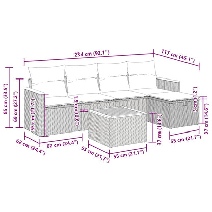 6-tlg. Garten-Sofagarnitur mit Kissen Schwarz Poly Rattan