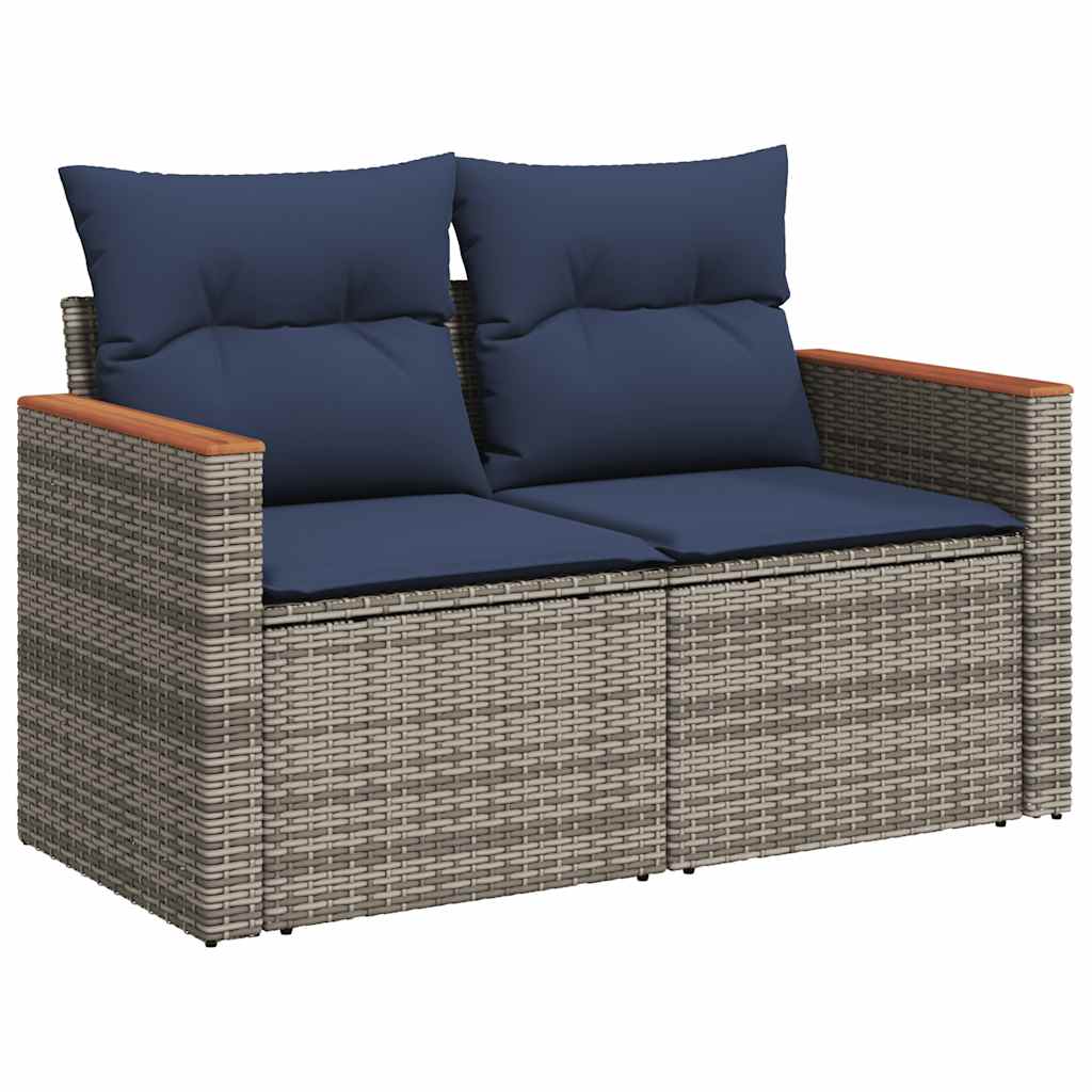 6-tlg. Garten-Sofagarnitur mit Kissen Grau Poly Rattan