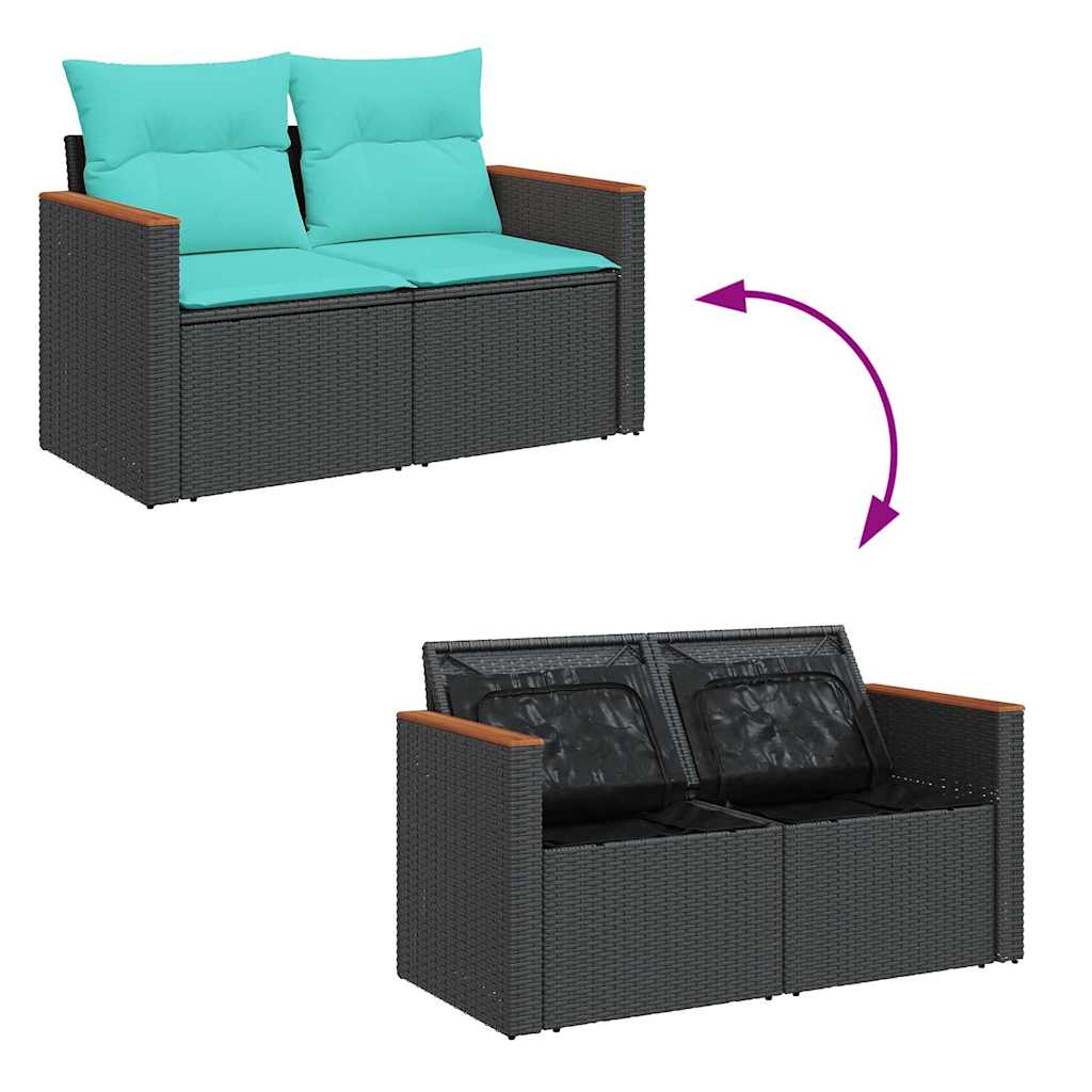 7-tlg. Garten-Sofagarnitur mit Kissen Schwarz Poly Rattan