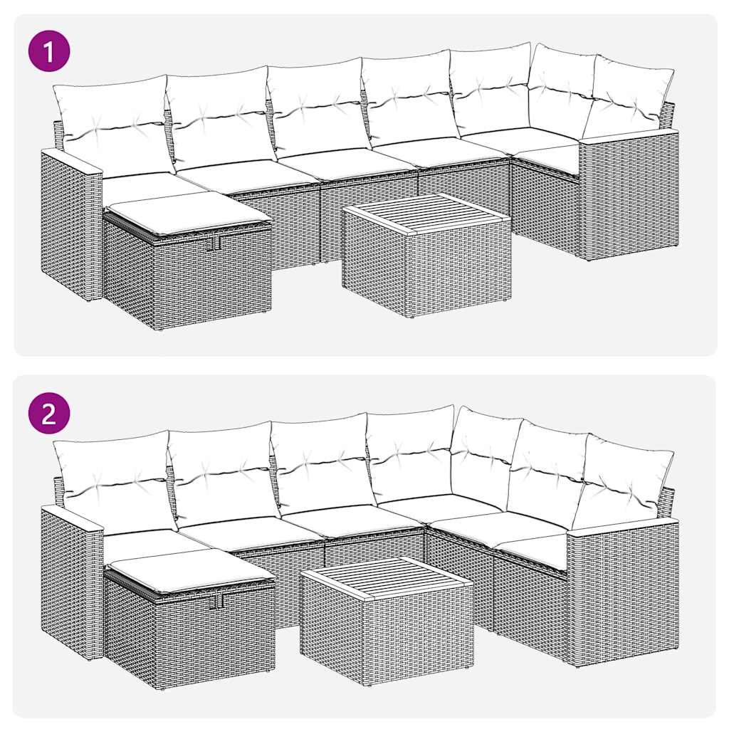 8-tlg. Garten-Sofagarnitur mit Kissen Schwarz Poly Rattan