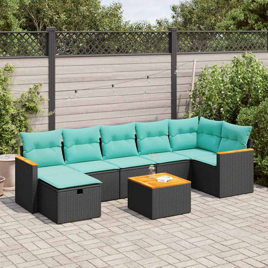 8-tlg. Garten-Sofagarnitur mit Kissen Schwarz Poly Rattan