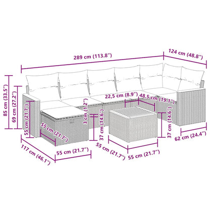 8-tlg. Garten-Sofagarnitur mit Kissen Grau Poly Rattan