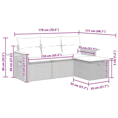 4-tlg. Garten-Sofagarnitur mit Kissen Grau Poly Rattan