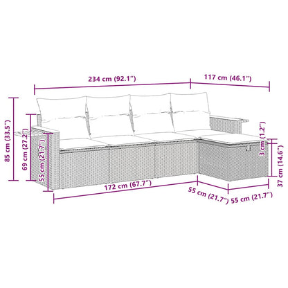 5-tlg. Garten-Sofagarnitur mit Kissen Schwarz Poly Rattan