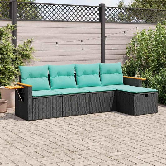 5-tlg. Garten-Sofagarnitur mit Kissen Schwarz Poly Rattan