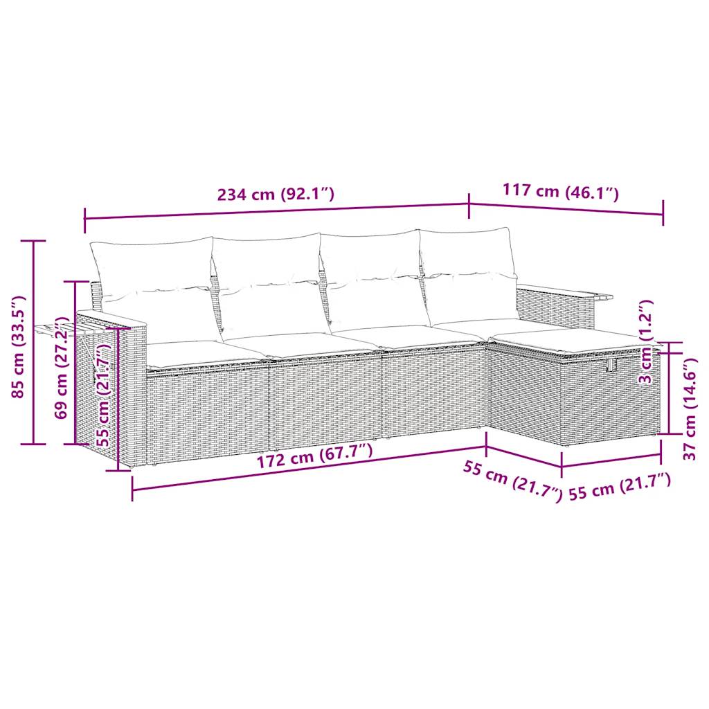 5-tlg. Garten-Sofagarnitur mit Kissen Beige Poly Rattan