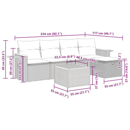 6-tlg. Garten-Sofagarnitur mit Kissen Schwarz Poly Rattan