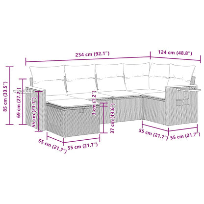 6-tlg. Garten-Sofagarnitur mit Kissen Schwarz Poly Rattan