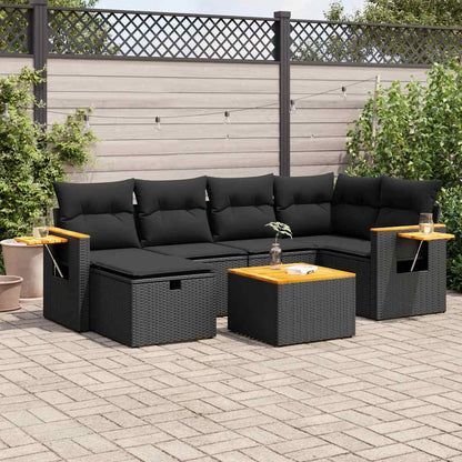 7-tlg. Garten-Sofagarnitur mit Kissen Schwarz Poly Rattan