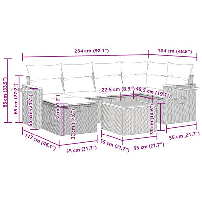 7-tlg. Garten-Sofagarnitur mit Kissen Grau Poly Rattan