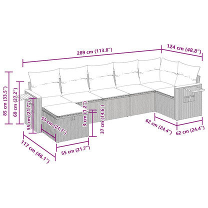7-tlg. Garten-Sofagarnitur mit Kissen Schwarz Poly Rattan