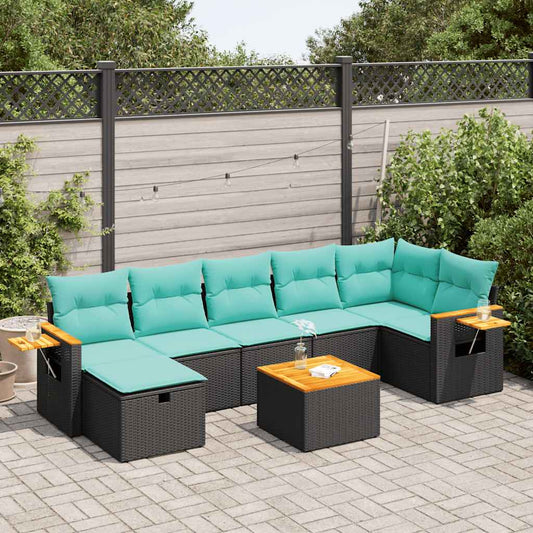8-tlg. Garten-Sofagarnitur mit Kissen Schwarz Poly Rattan