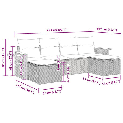 6-tlg. Garten-Sofagarnitur mit Kissen Schwarz Poly Rattan