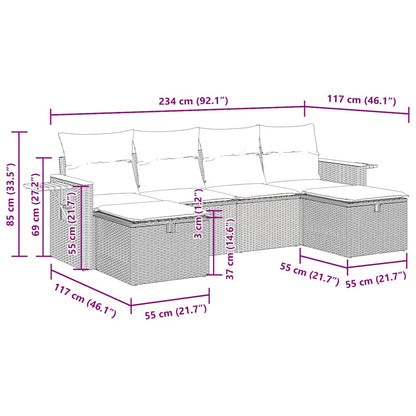 6-tlg. Garten-Sofagarnitur mit Kissen Schwarz Poly Rattan
