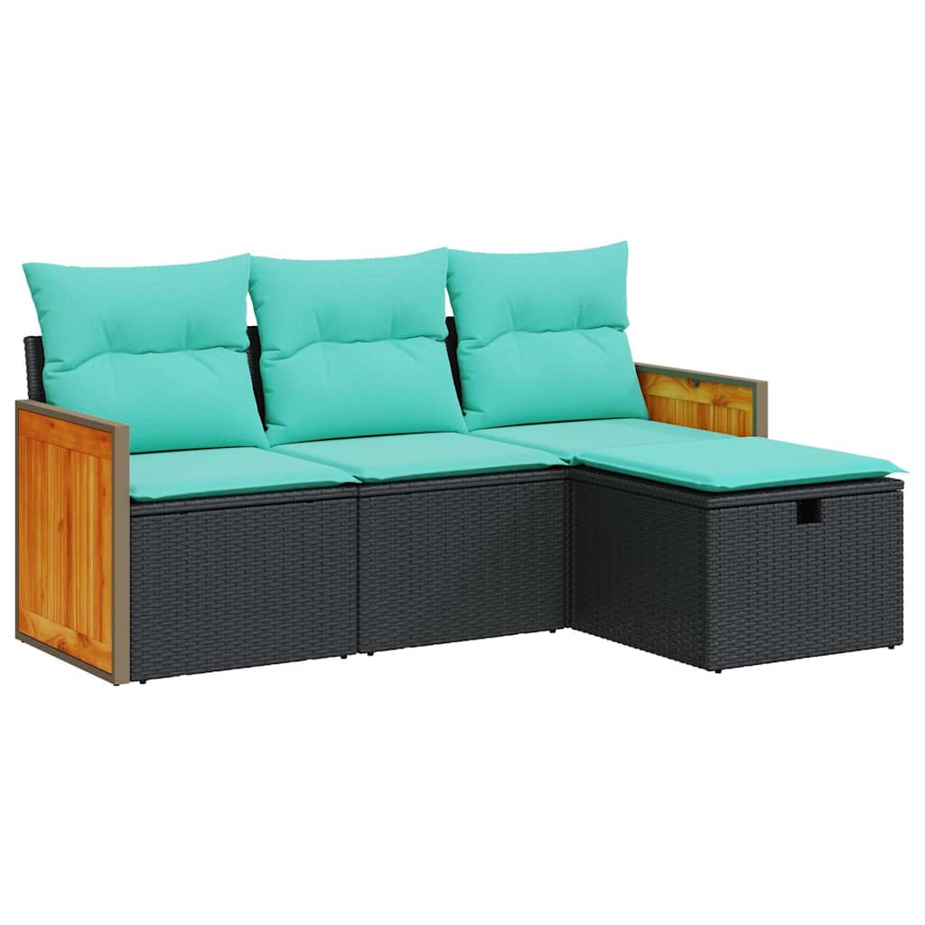 4-tlg. Garten-Sofagarnitur mit Kissen Schwarz Poly Rattan