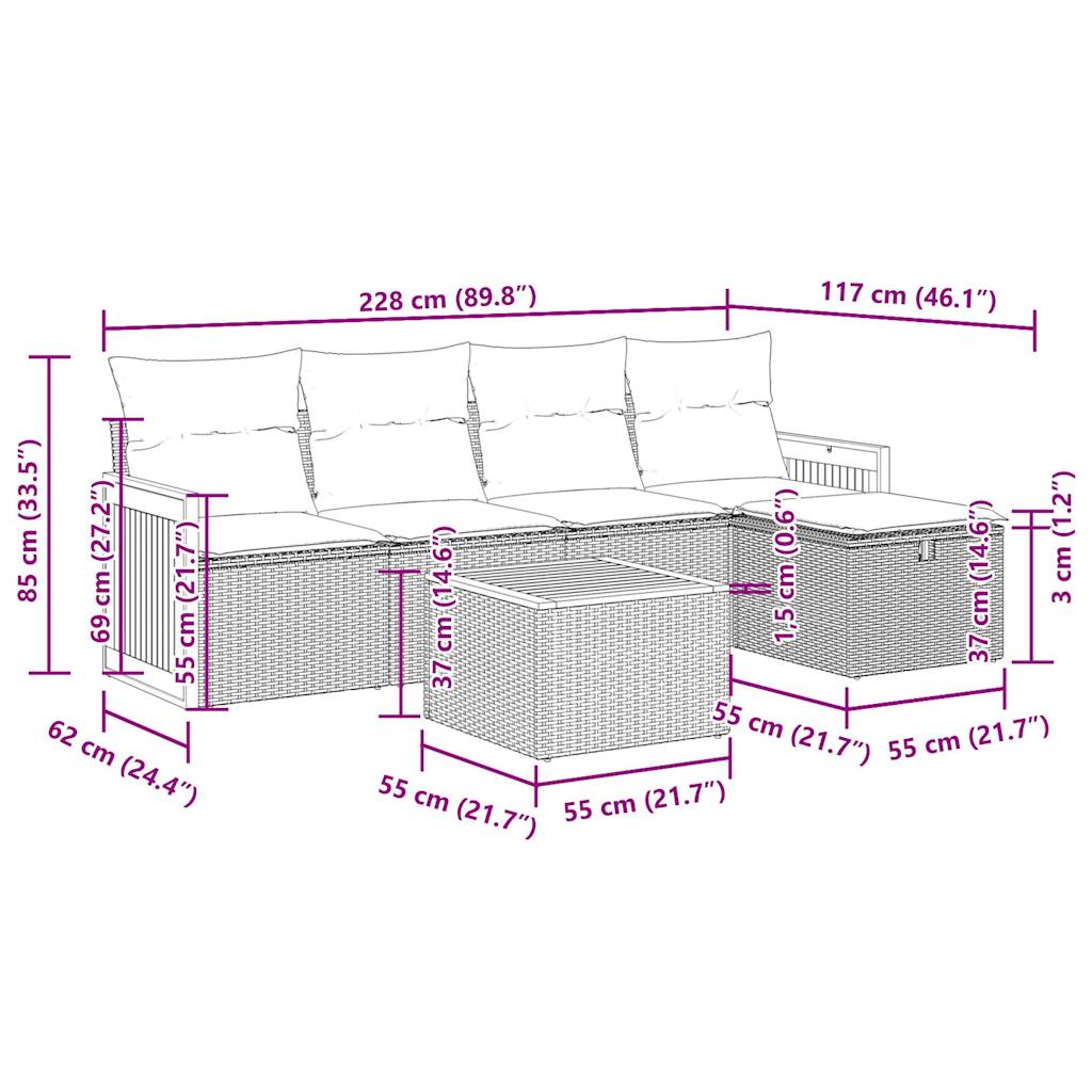 6-tlg. Garten-Sofagarnitur mit Kissen Beige Poly Rattan