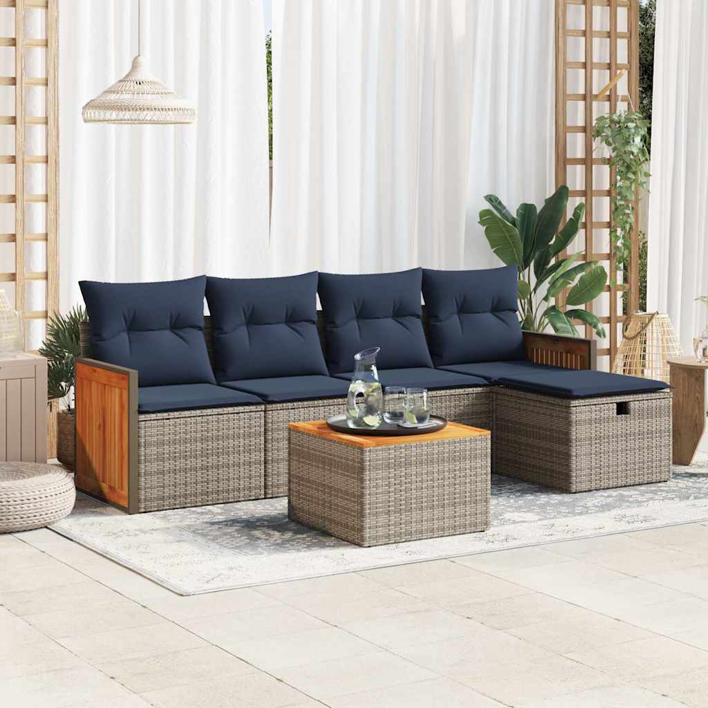 6-tlg. Garten-Sofagarnitur mit Kissen Grau Poly Rattan